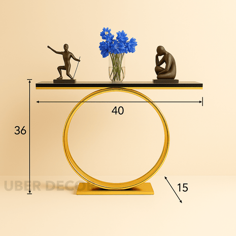 Celestial Halo Side Table – Custom Black or White Marble Top with Gold Circle Base Mid‑Century Glam Accent For Entryway & Hallway - Uber Decor