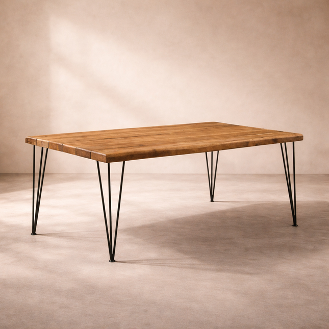 Kairo Dining Table Clean Line Design Mid Century Modern American Inspired Solid Wood Dining Table with Metal Hairpin Legs for Dining Room