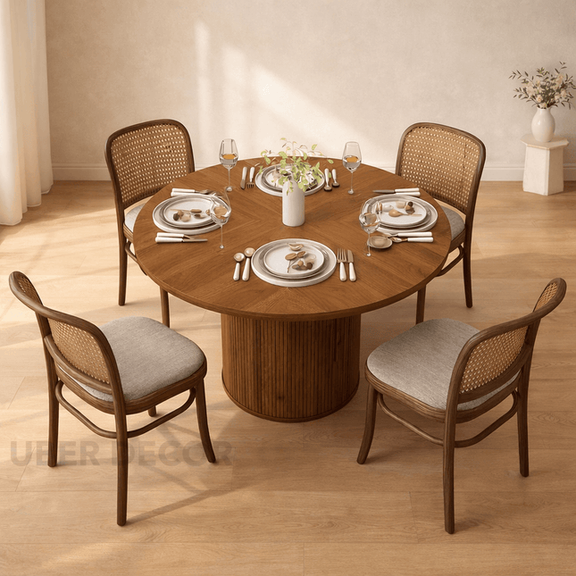 Marenton Round Dining Table Scandinavian Japandi Mid Century Modern Design Fluted Pedestal Base Wooden Dining Table for Dining Room