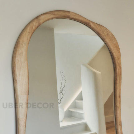 Rowena Wavy Teak Wood Mirror – Sculptural Organic Full-Length Floor Mirror
