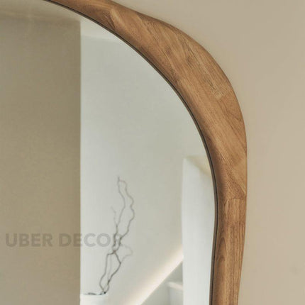 Rowena Wavy Teak Wood Mirror – Sculptural Organic Full-Length Floor Mirror