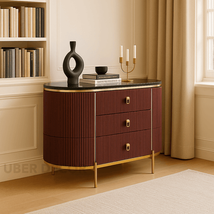 Nexa Vault Entryway Table – Custom Marble Top with Fluted Panel Design & Storage Drawers Mid‑Century Modern Accent