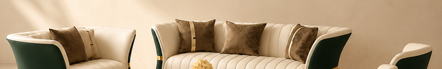 Medan Luxury Modern Sofa Set for Living Room with Golden Accents and Dual Tone Upholstery Customisable Designer Sofa