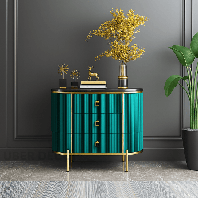 Nexa Vault Entryway Table – Custom Marble Top with Fluted Panel Design & Storage Drawers Mid‑Century Modern Accent