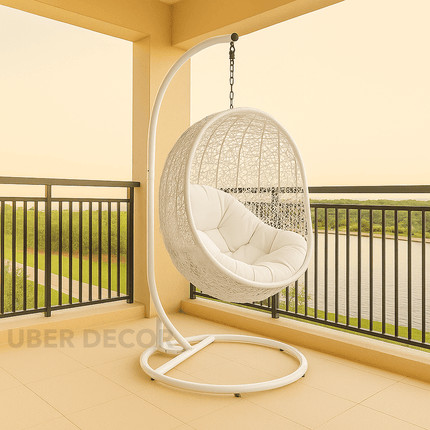 FernCove Cocoon Swing Chair – Textured Organic Weave | Boho Minimalist Form | Scandinavian Inspired | Balcony & Living Room Swing Chair for Gardens, Patios, Studies & Terraces