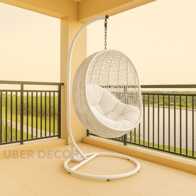 FernCove Cocoon Swing Chair – Textured Organic Weave | Boho Minimalist Form | Scandinavian Inspired | Balcony & Living Room Swing Chair for Gardens, Patios, Studies & Terraces