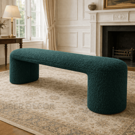 Wool Luxe Hallway Ottoman Bench| Boucle Dresser & Living Room Stool | Versatile Bedroom Makeup Bench