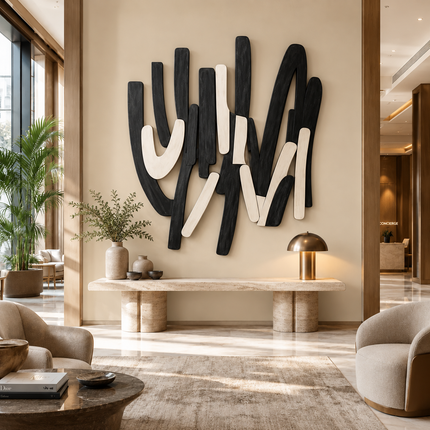 Linear Drift Japandi Wooden Wall Art – Flowing Relief for Living Room