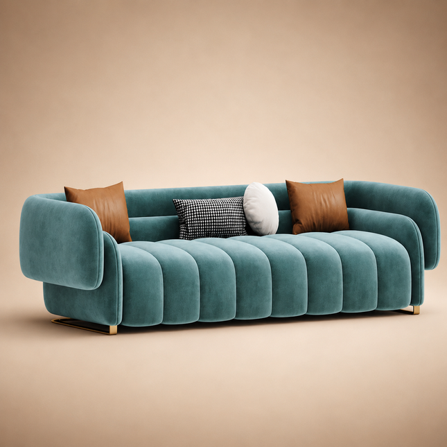 Andorra Luxury Modern Channel Tufted Sofa with Curved Backrest Customisable Designer Couch for Luxury Apartments