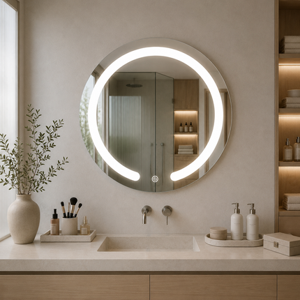 Glowith round led mirror- 3-colour touch button front-lit or backlit frameless bathroom vanity mirror
