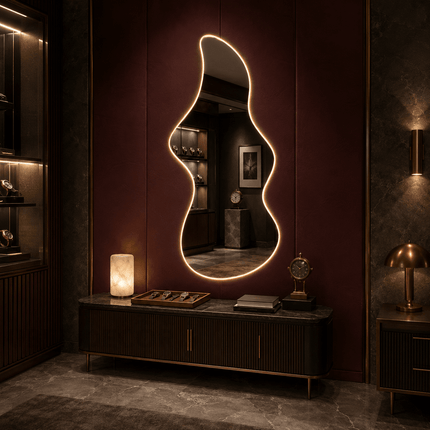Ember Sculptural Frameless LED Wall Mirror with Front or Back Lit for Modern Interiors