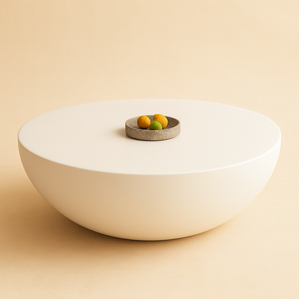 Hooghly Coffee Table, Minimalist Modern Japandi Round Seamless Matte White Low Profile Center Table for Living Room
