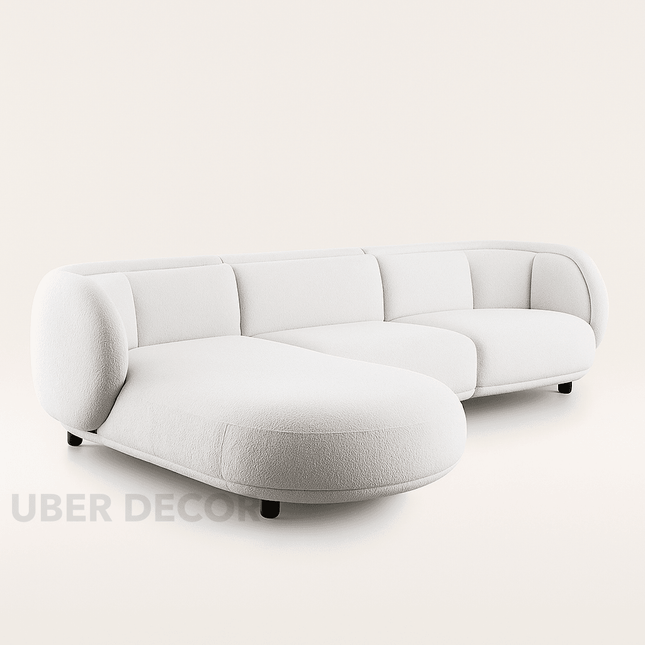 Antalya Modern L Shaped Sofa with Rounded Edges and Lounger for Living Room