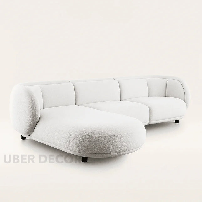 Antalya Modern L Shaped Sofa with Rounded Edges and Lounger for Living Room