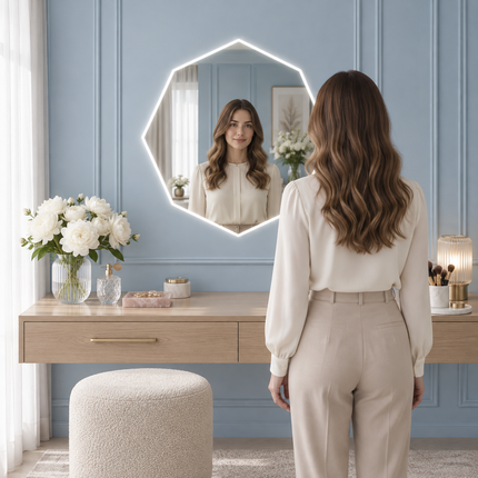 Vani Geometric Frameless LED Wall Hanging Mirror with Front or Back Lit for Bathroom Vanity Dressing Room