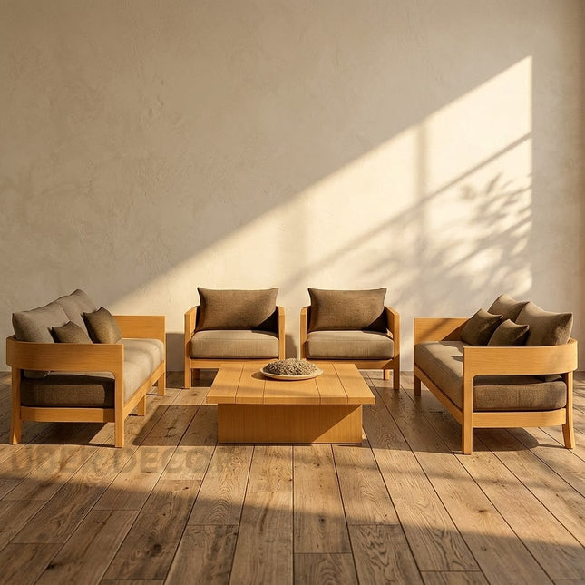 Leon Solid Teak Outdoor Sofa Set Premium Modern Wooden Lounge Furniture for Patio, Terrace & Poolside