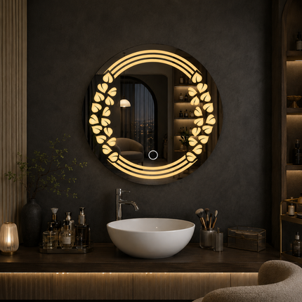 Folira round led mirror- 3-colour frontlit or backlit touch button led frameless bathroom vanity mirror