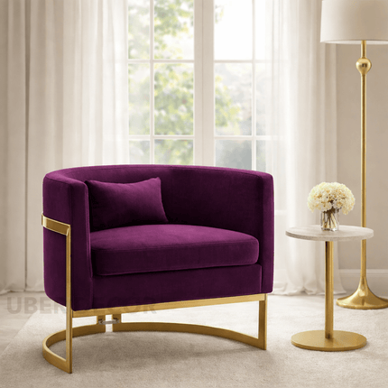 Evelise- Modern Upholstered Curved U-Back Accent Arm Chair with Gold Metal Base for Living Room or Bedroom