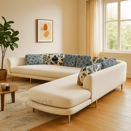 Preston Contemporary L Shaped Sofa with Floral Backrest and Lounger for Living Room