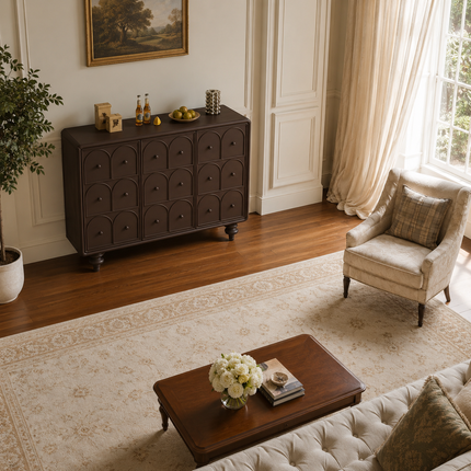 Arco Arch Mid Century Modern Solid Wood Cabinet – Handcrafted Arched Panels Ideal for Living Room, Dining Room & Entryway