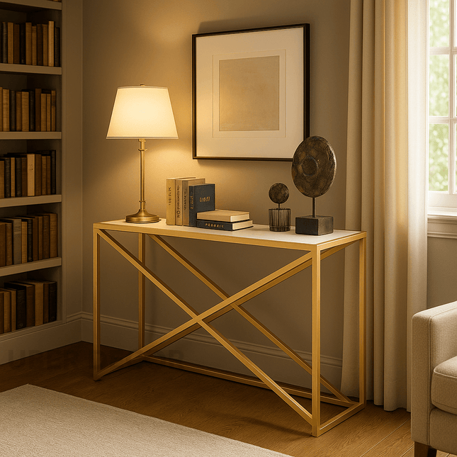 Xena Grid Console Table – Custom Wood or Marble Top Mid‑Century Modern Accent for Entryway & Hallway