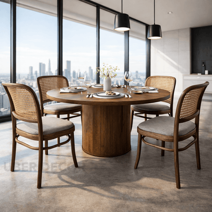 Marenton Round Dining Table Scandinavian Japandi Mid Century Modern Design Fluted Pedestal Base Wooden Dining Table for Dining Room