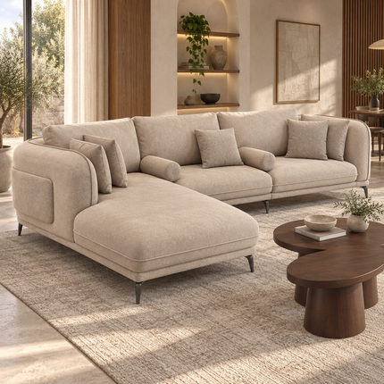 Porto Contemporary Japandi L-Shaped Sectional Sofa – Deep-Seating Chaise Couch for Modern Living Rooms