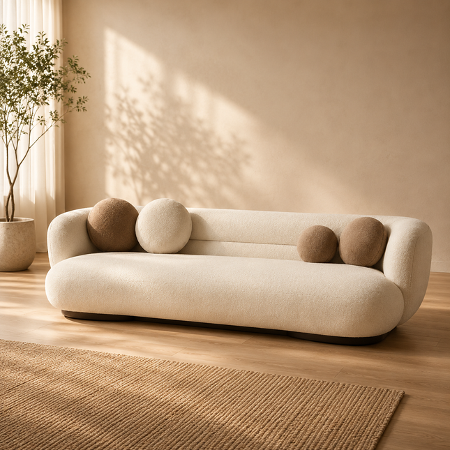 SereneCurve Luxury Bouclé Sofa – Contemporary 3-Seater Boucle Couch for Modern Living Rooms