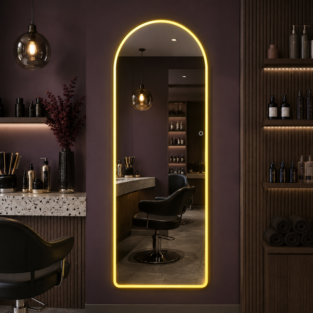 Arcelia Arched Frameless LED Full-Length Mirror – Front or Back Lit with 3-Colour Touch Control