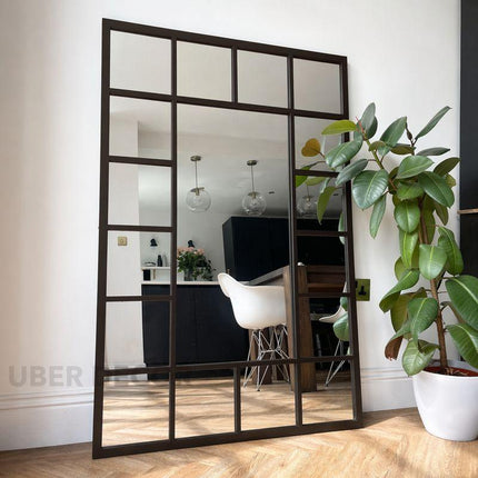 UrbanPane Large Industrial Metal Framed Mirror - French Window-Style Rectangle Mirror Design for Modern Home Decor