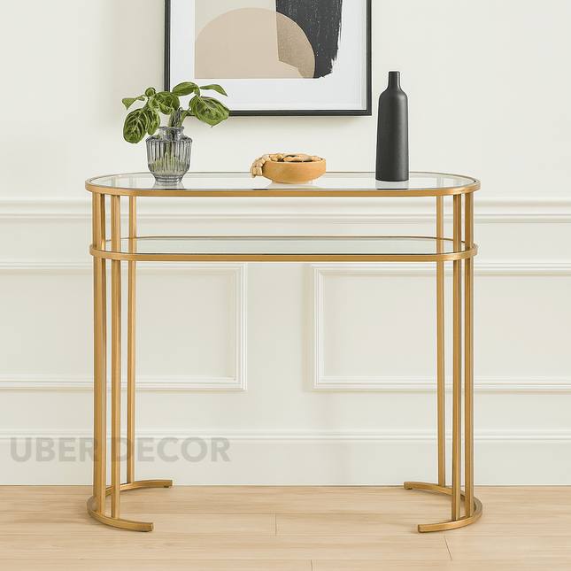 Elara Duo Side Table – Clear Glass Tops with Gold Stainless Steel Base for Living Rooms & Entryways