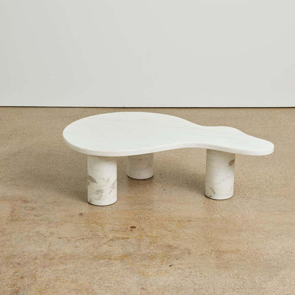 Beni River Flow Coffee Table Set of 2, Mid Century Modern European Travertine and Wood Freeform Center Tables for Living Room