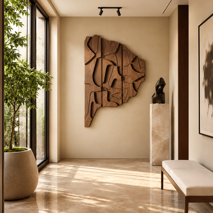 Carved Terrain Rhythm Japandi Wooden  Wall Art – Relief for Living Room