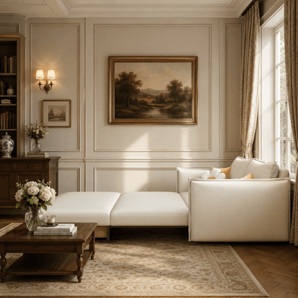 Avenza pull-out sofa bed – customisable fabric and size, made to order India