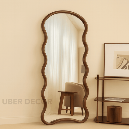 Seraphina Wavy Teak Floor Mirror – Artistic Full-Length Mirror for Bedroom & Living Room