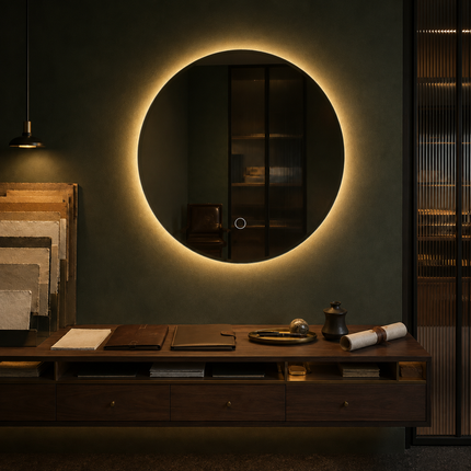 Folira round led mirror- 3-colour frontlit or backlit touch button led frameless bathroom vanity mirror