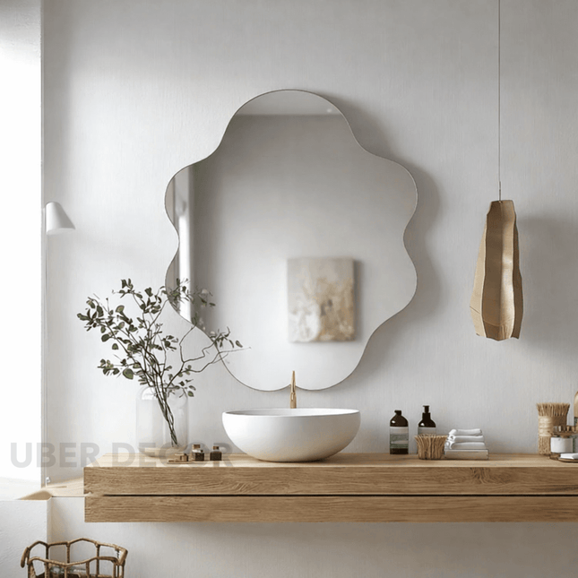 Victorian Scallop Frameless HD Mirror – Wavy Wall Mirror for Living Room, Entryway & Bedroom