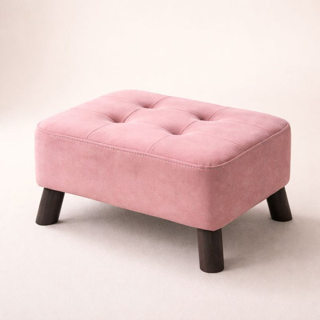 VelvetLift Small Foot Stool Ottoman - Stylish Footrest with Wooden Legs - Ideal Bedside Step Stool