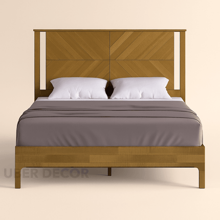 GrainMuse Geometric Headboard Bed Frame – Sculpted for Statement Spaces
