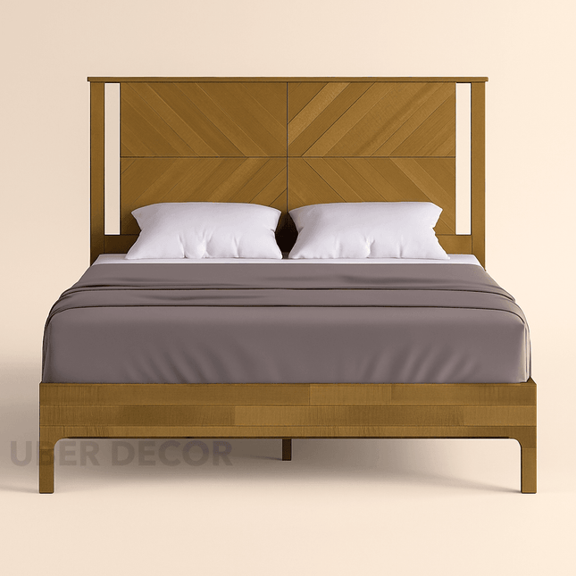 GrainMuse Geometric Headboard Bed Frame – Sculpted for Statement Spaces