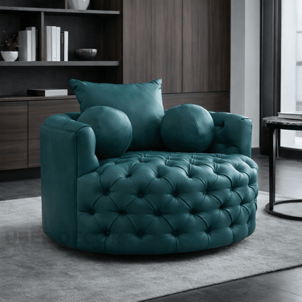 Orania- 360 Degree Swivel Accent Chair Single Barrel Sofa with Round Tufted Base and 3 Toss Pillows