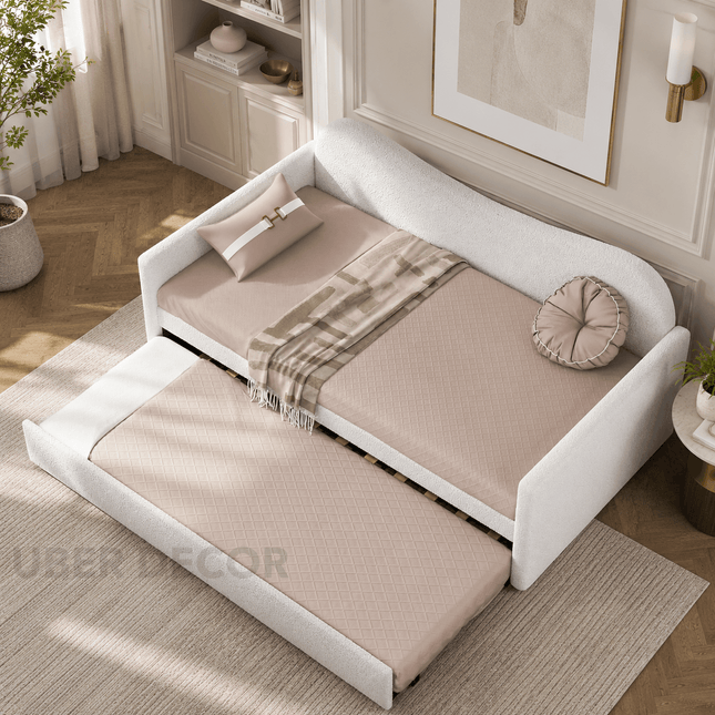 Antalya pull-out trundle daybed – trundle extended for dual-sleeper sleeping configuration