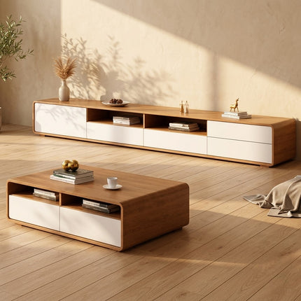 Viano Plain – Modern TV Cabinet, Nordic Inspired Low Console with Rounded Edge Design