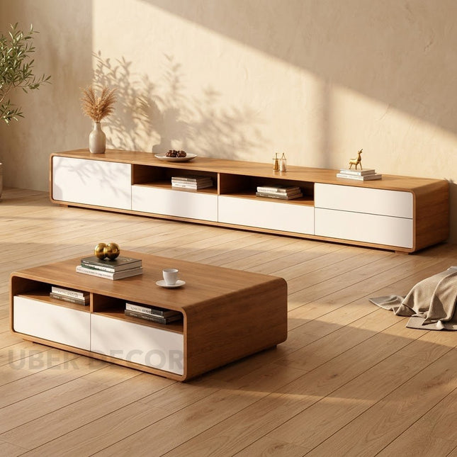 Viano Plain – Modern TV Cabinet, Nordic Inspired Low Console with Rounded Edge Design