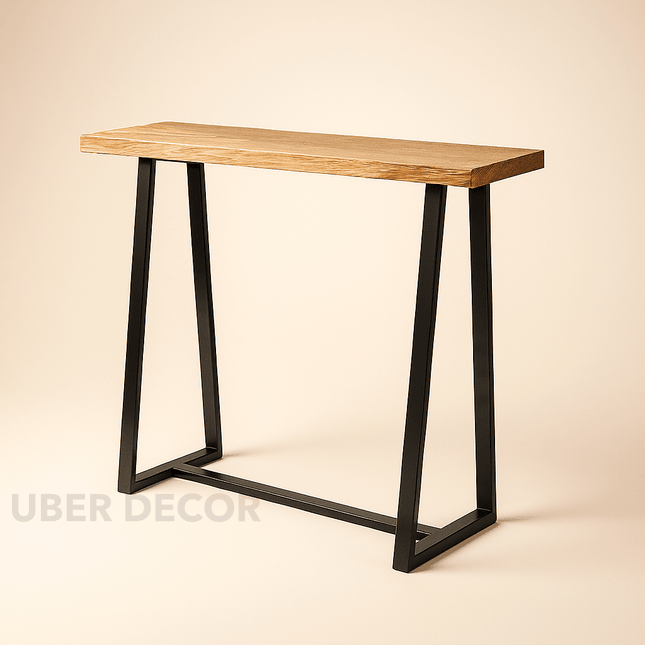 Terra Beam Display Table – Natural Wood Top & Black Metal Angled Base for Entryway & Living Spaces