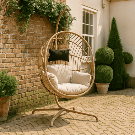 DriftShell Cocoon Swing Chair – Nature-Inspired Relaxation | Mid-Century Outdoor Charm for Lawn & Living Room Swing Chair for Gardens, Patios, Studies & Terraces