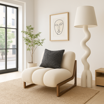 Pure Nest Bedroom Chair Mid Century Modern Scandinavian Inspired Solid Wood Frame Fixed Base Cozy Chair Living Room and Bedroom