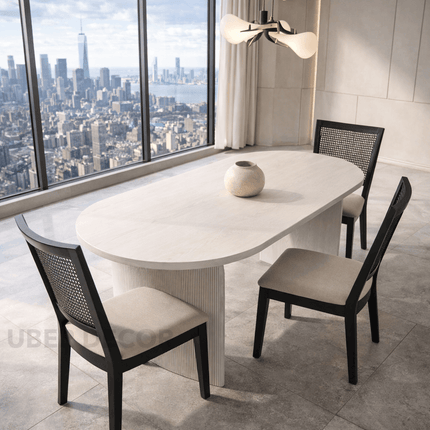 Aveline Flute Oval Dining Table Scandinavian Japandi Design Fluted Base Legs Ideal for Dining Room