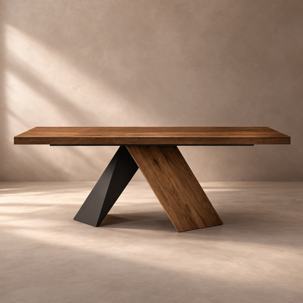 Marvello Solid Wood Dining Table Modern Contemporary Design with Sculptural Wooden Base for Formal Dining Room