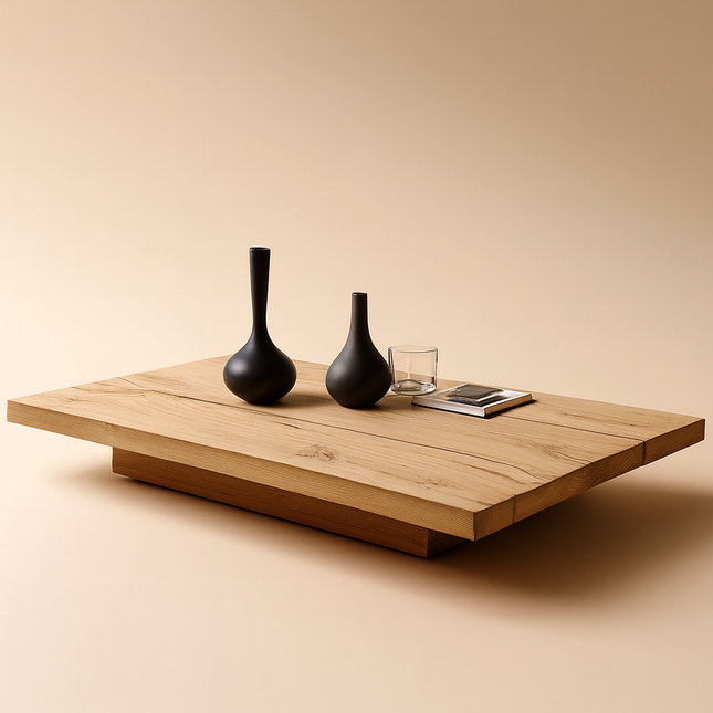 Delaware Coffee Table, Rustic Modern Scandinavian Japandi Wooden Plank Low Profile Center Table for Living Room